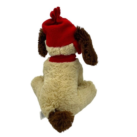 Fiesta Beige Tan Puppy Dog JESUS LOVES ME Plush Red Hat Scarf Stuffed Animal - Picture 3 of 4